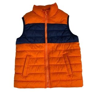 Janie and Jack Orange and Navy‎ Puffer Vest Full Zip Pockets Size Small